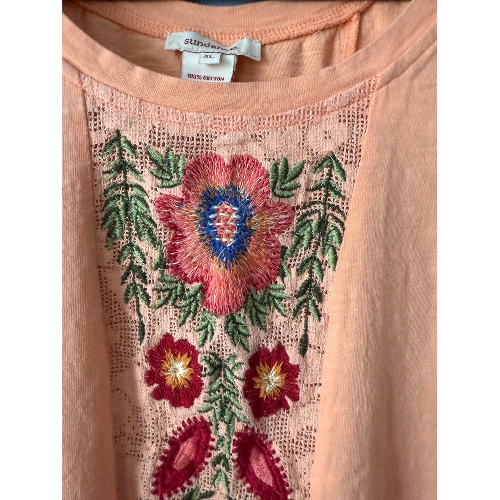 Women's Sundance Light Orange Embroidery Lace Insert Long Sleeve Top Size XLarge - Picture 9 of 12